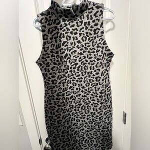 Grey Leopard Sleeveless Midi Dress